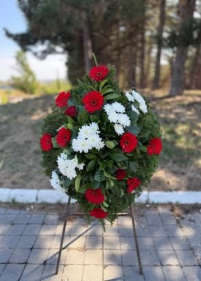 N-V54 Venac od crvenih gerbera i belih hrizantema