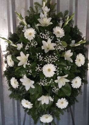 N-V71 Venac od belih ljiljana, gerbera i gladiola