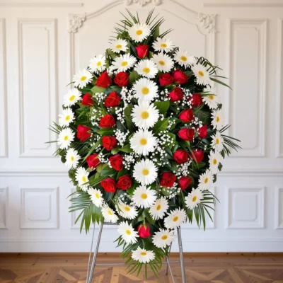 N-V03 Venac od belih gerbera i crvenih ruža