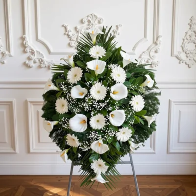 N-V17 Venac u beloj boji od kala i gerbera