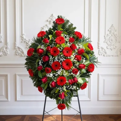 N-V15 Venac u crvenoj boji od gerbera i ruža